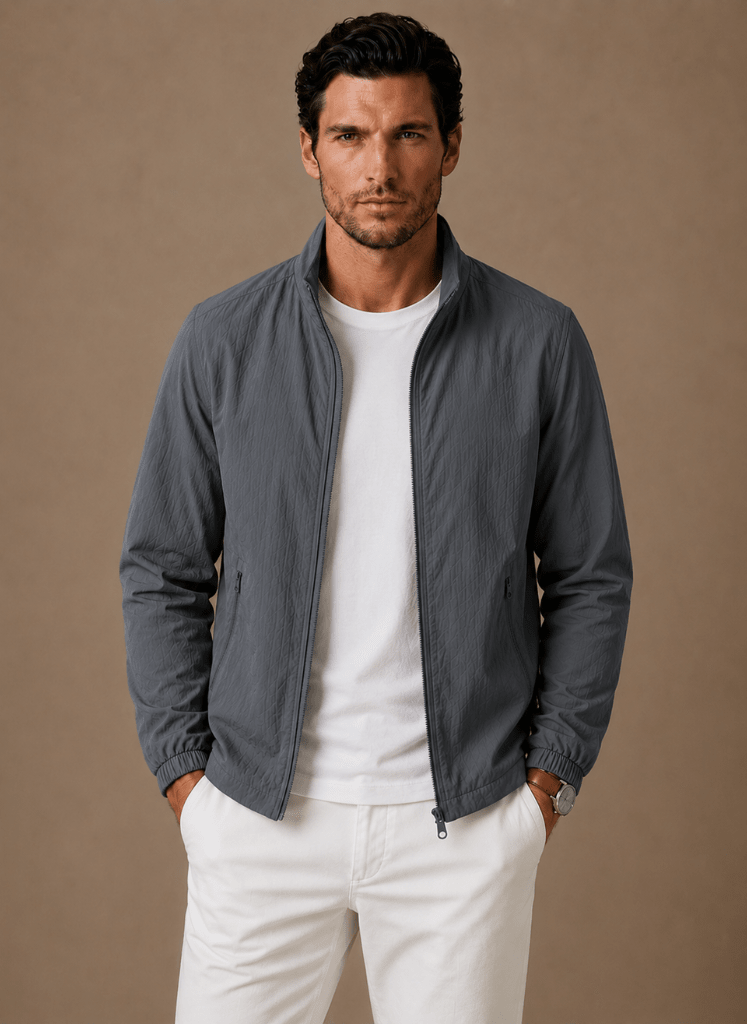 Men Jacket | Stand Collar Full-Zip with Mesh Lining - Evergreen Outfits- Jackets