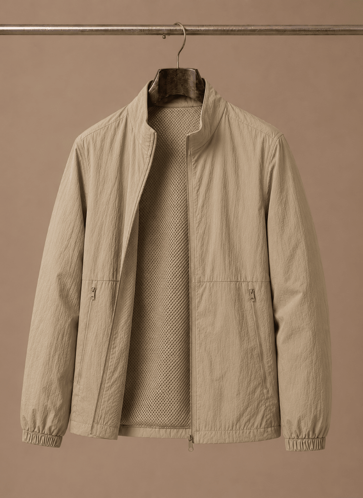 Men Jacket | Stand Collar Full-Zip with Mesh Lining - Evergreen Outfits- Jackets