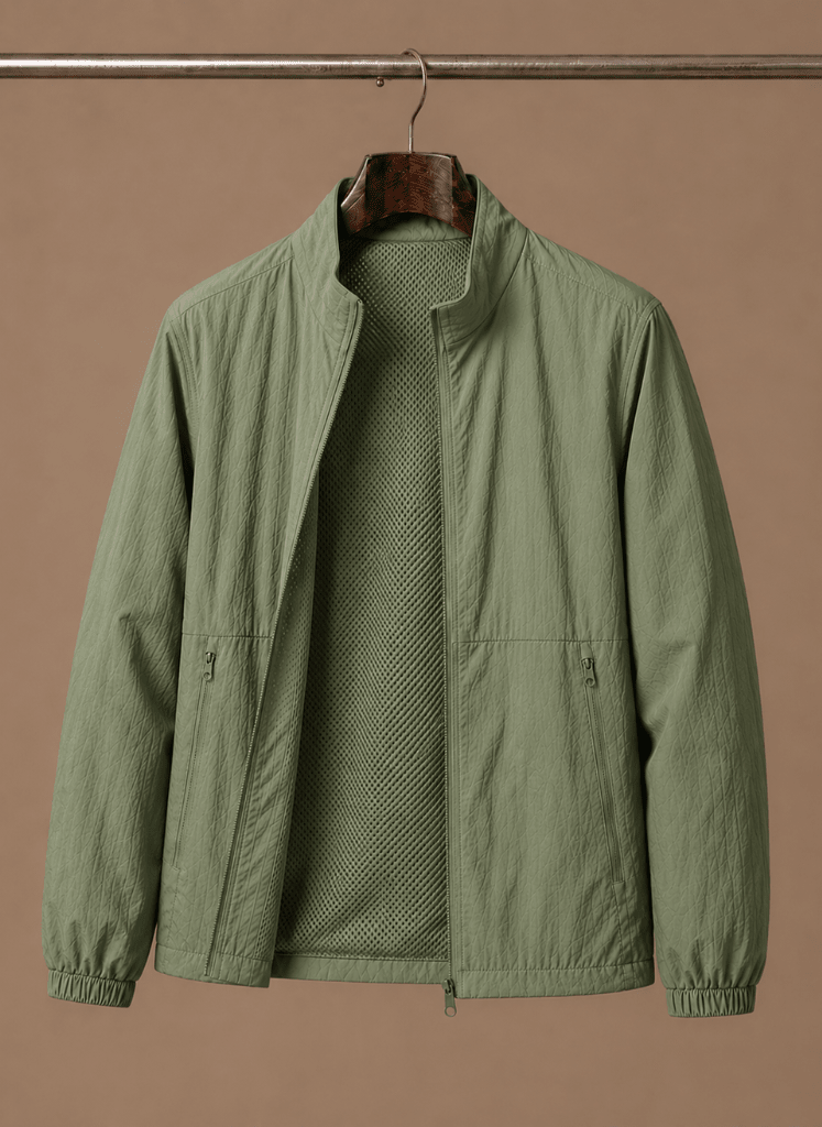 Men Jacket | Stand Collar Full-Zip with Mesh Lining - Evergreen Outfits- Jackets