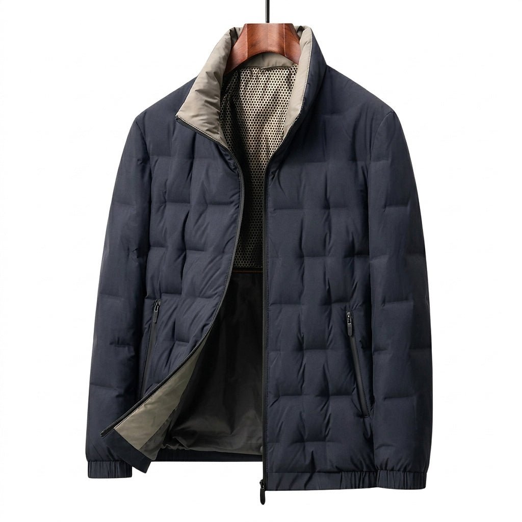 Men Jacket | Stand Collar Quilted with Full-Zip Front - Evergreen Outfits- Jackets
