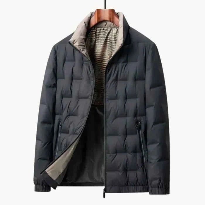 Men Jacket | Stand Collar Quilted with Full-Zip Front - Evergreen Outfits- Jackets