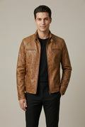 Men Jacket | Stand Collar Zip-Up with Quilted Shoulders - Evergreen Outfits- Jackets