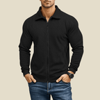 Men Jacket | Textured Zip-Up with Point Collar and Pockets - Evergreen Outfits- Jackets