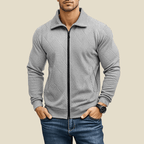 Men Jacket | Textured Zip-Up with Point Collar and Pockets - Evergreen Outfits- Jackets