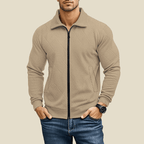 Men Jacket | Textured Zip-Up with Point Collar and Pockets - Evergreen Outfits- Jackets