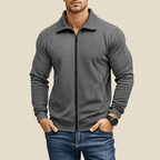 Men Jacket | Textured Zip-Up with Point Collar and Pockets - Evergreen Outfits- Jackets