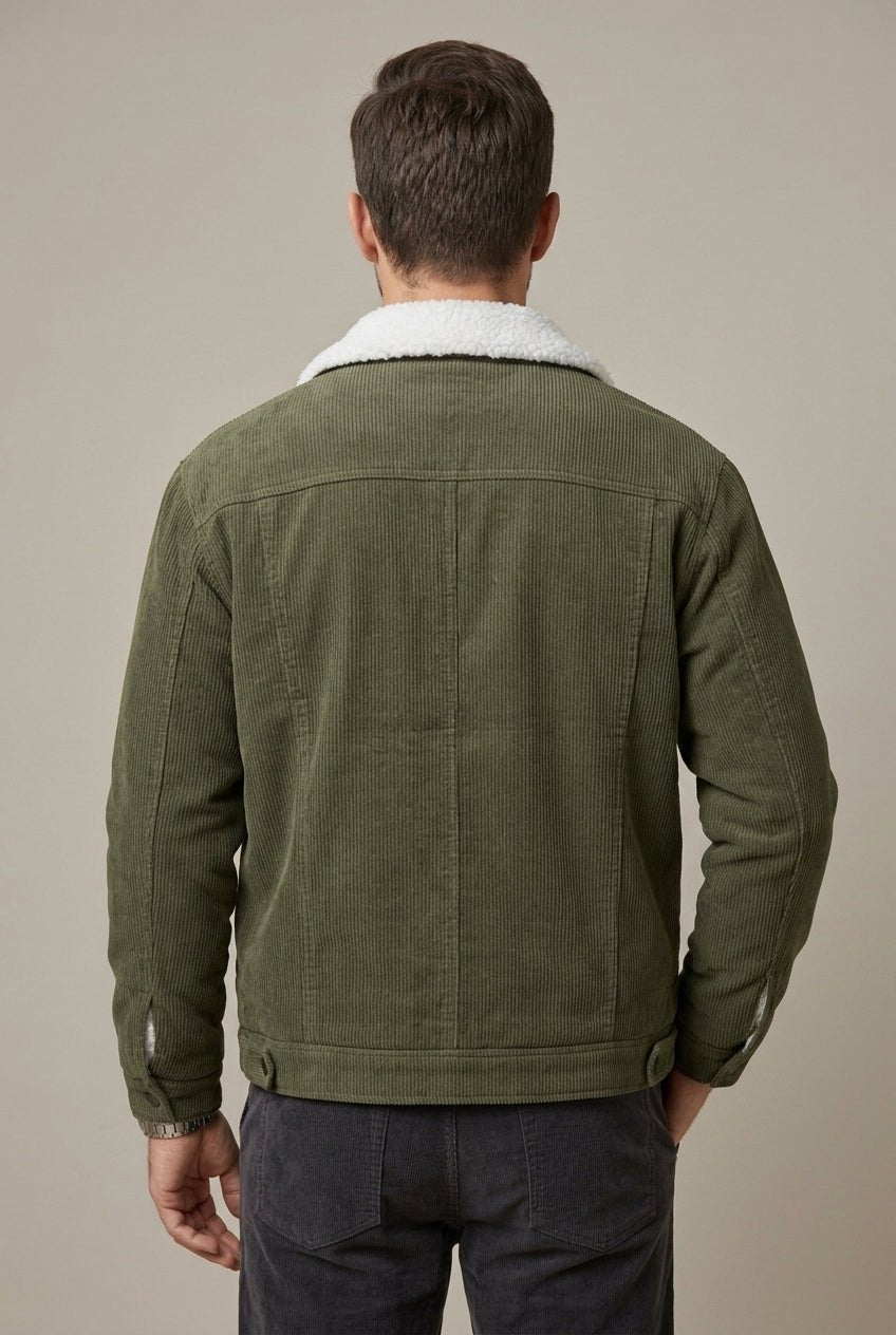 Men Jacket | Trucker Style with Sherpa Fleece Lining - Evergreen Outfits- Jackets