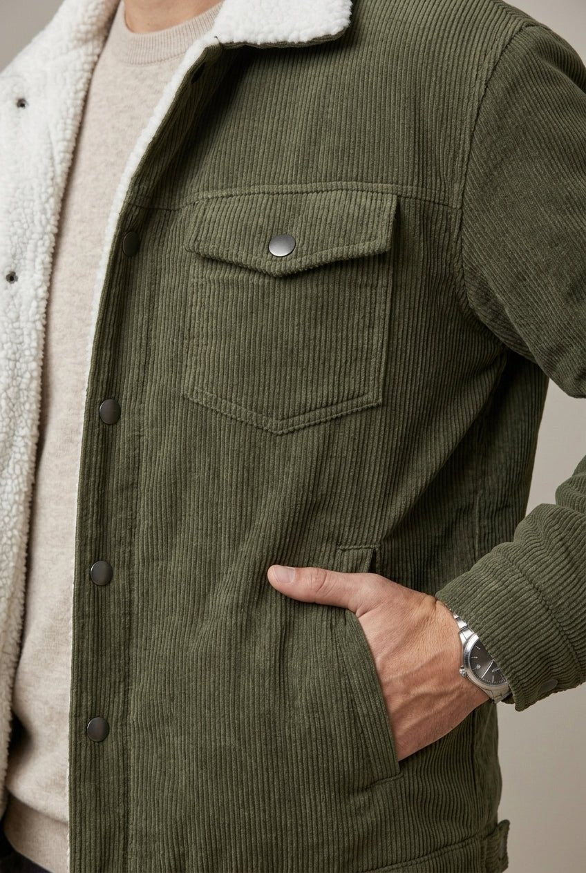 Men Jacket | Trucker Style with Sherpa Fleece Lining - Evergreen Outfits- Jackets