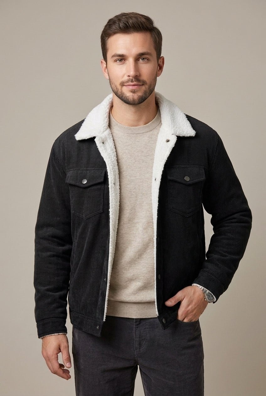 Men Jacket | Trucker Style with Sherpa Fleece Lining - Evergreen Outfits- Jackets