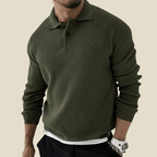 Men Polo Shirt | Long Sleeve Waffle Knit with Button Placket - Evergreen Outfits- Shirts