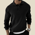 Men Polo Shirt | Long Sleeve Waffle Knit with Button Placket - Evergreen Outfits- Shirts