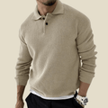 Men Polo Shirt | Long Sleeve Waffle Knit with Button Placket - Evergreen Outfits- Shirts