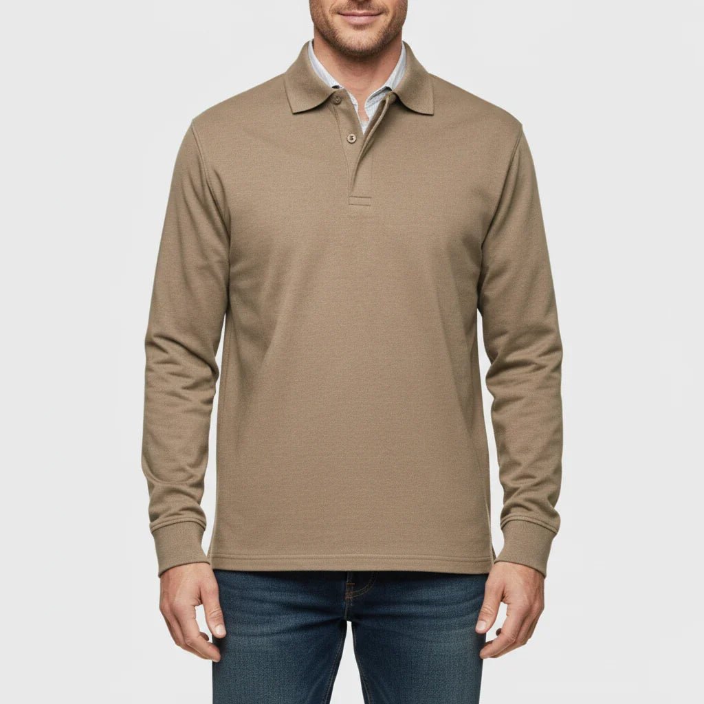 Men Polo Shirt | Long Sleeve with Partial Button Placket - Evergreen Outfits- Shirts