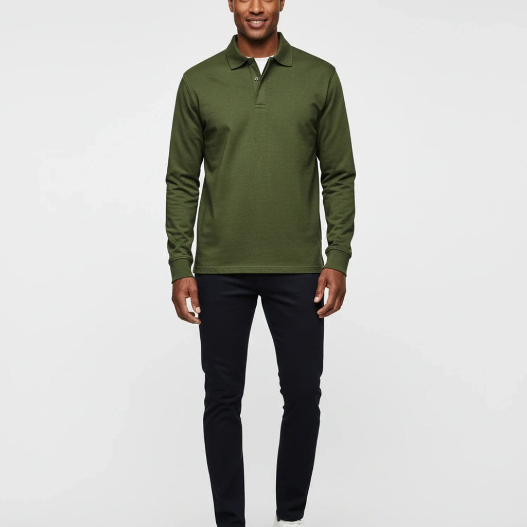 Men Polo Shirt | Long Sleeve with Partial Button Placket - Evergreen Outfits- Shirts