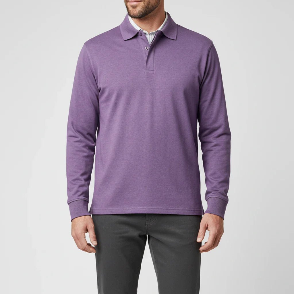 Men Polo Shirt | Long Sleeve with Partial Button Placket - Evergreen Outfits- Shirts