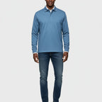 Men Polo Shirt | Long Sleeve with Partial Button Placket - Evergreen Outfits- Shirts