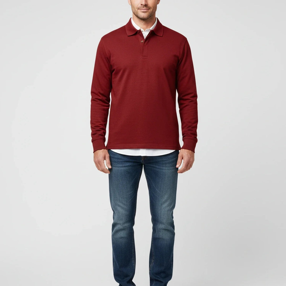 Men Polo Shirt | Long Sleeve with Partial Button Placket - Evergreen Outfits- Shirts