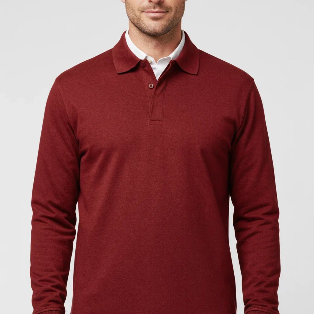 Men Polo Shirt | Long Sleeve with Partial Button Placket - Evergreen Outfits- Shirts