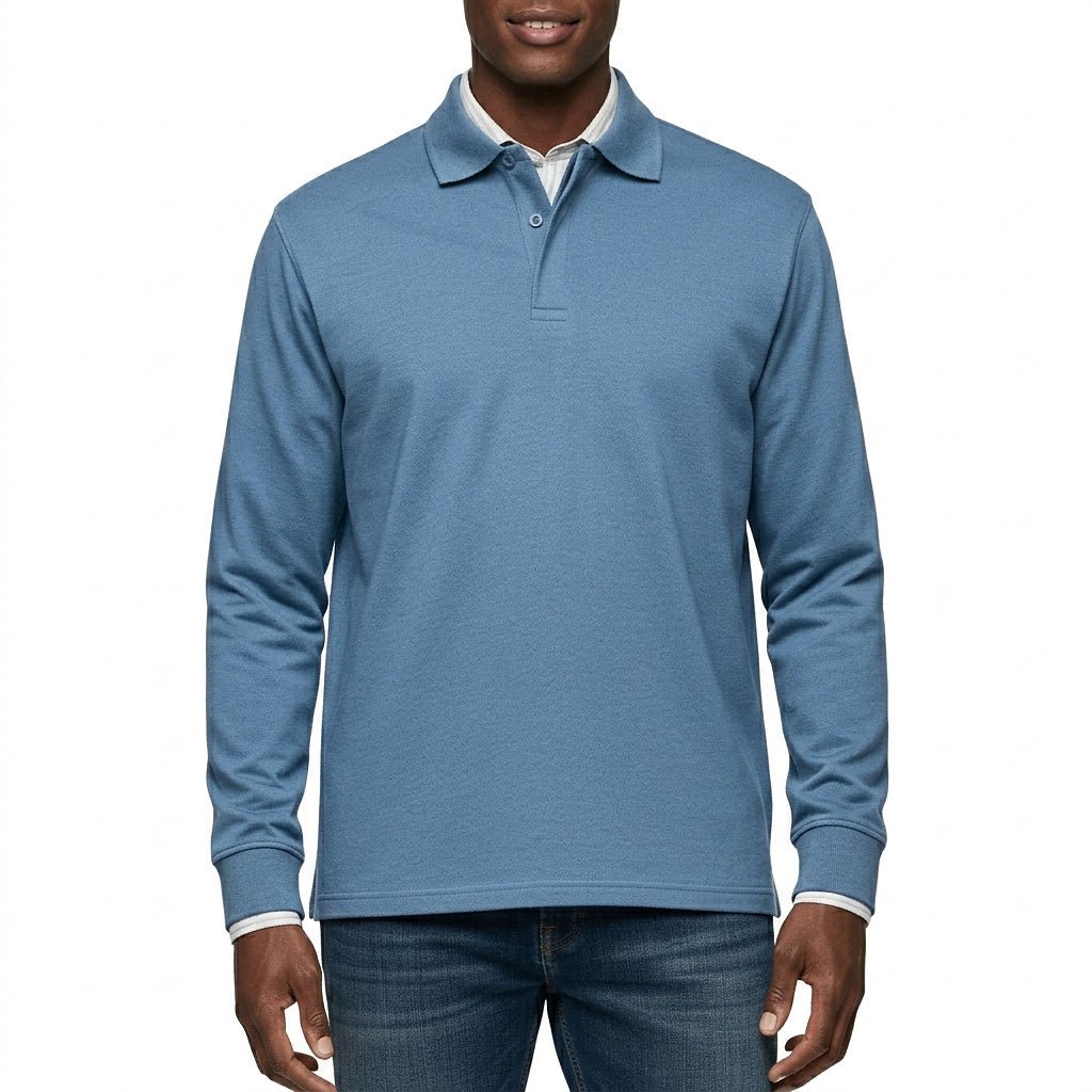 Men Polo Shirt | Long Sleeve with Partial Button Placket - Evergreen Outfits- Shirts