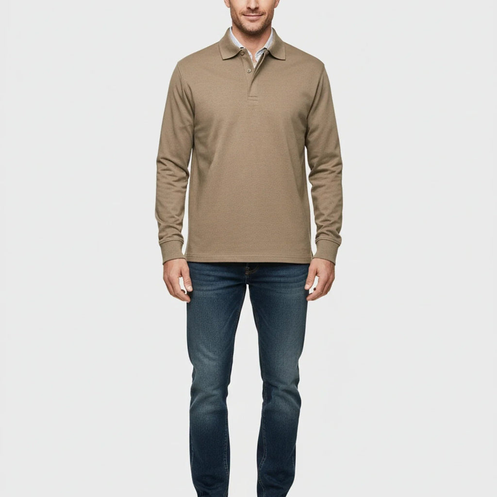 Men Polo Shirt | Long Sleeve with Partial Button Placket - Evergreen Outfits- Shirts