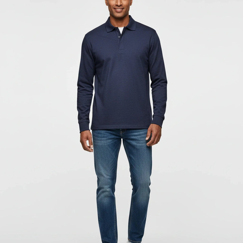 Men Polo Shirt | Long Sleeve with Partial Button Placket - Evergreen Outfits- Shirts