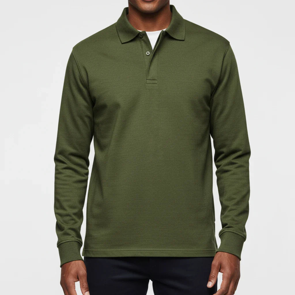 Men Polo Shirt | Long Sleeve with Partial Button Placket - Evergreen Outfits- Shirts