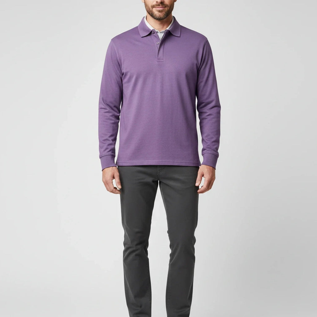 Men Polo Shirt | Long Sleeve with Partial Button Placket - Evergreen Outfits- Shirts