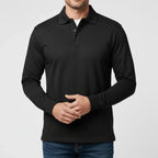 Men Polo Shirt | Long Sleeve with Partial Button Placket - Evergreen Outfits- Shirts