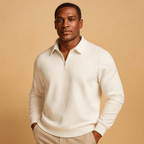 Men Polo Shirt | Quarter Zip Ribbed Collar Long Sleeve Fit - Evergreen Outfits- Shirts