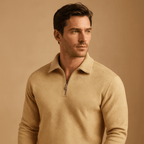 Men Polo Shirt | Quarter Zip Ribbed Collar Long Sleeve Fit - Evergreen Outfits- Shirts