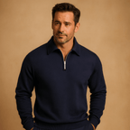 Men Polo Shirt | Quarter Zip Ribbed Collar Long Sleeve Fit - Evergreen Outfits- Shirts