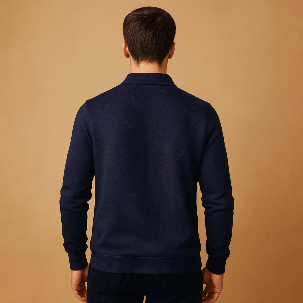 Men Polo Shirt | Quarter Zip Ribbed Collar Long Sleeve Fit - Evergreen Outfits- Shirts