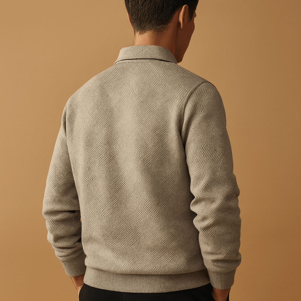 Men Polo Shirt | Quarter Zip Ribbed Collar Long Sleeve Fit - Evergreen Outfits- Shirts