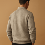 Men Polo Shirt | Quarter Zip Ribbed Collar Long Sleeve Fit - Evergreen Outfits- Shirts