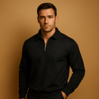 Men Polo Shirt | Quarter Zip Ribbed Collar Long Sleeve Fit - Evergreen Outfits- Shirts