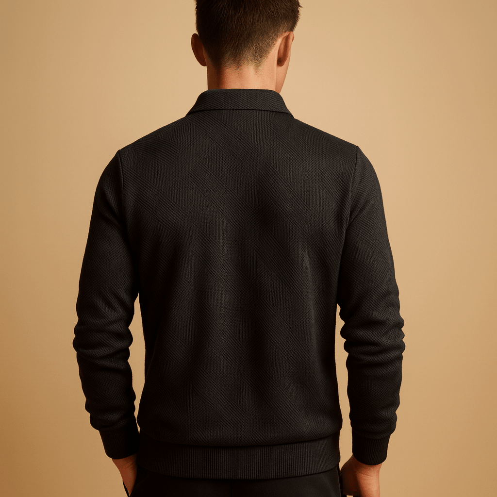 Men Polo Shirt | Quarter Zip Ribbed Collar Long Sleeve Fit - Evergreen Outfits- Shirts