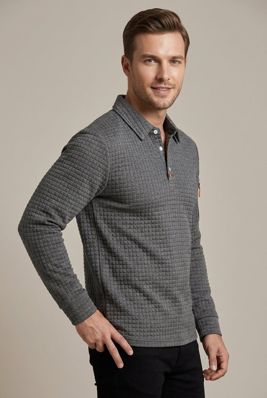 Men Polo Shirt | Quilted Construction with Sleeve Zip Pocket - Evergreen Outfits- Shirts