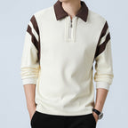 Men Polo Shirt | Zip Neck Long Sleeve with Panel Trim - Evergreen Outfits- Shirts