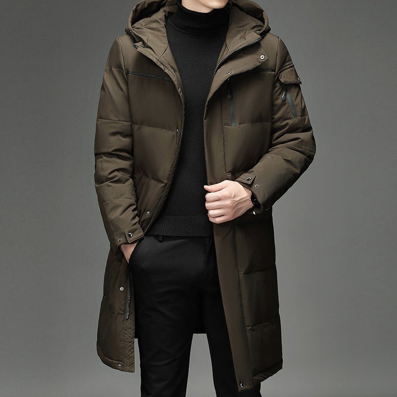 Men Puffer Jacket | Longline Fit with Detachable Hood - Evergreen Outfits- Jackets