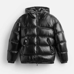 Men Puffer Jacket | Loose Fit with Attached Hood - Evergreen Outfits- Jackets