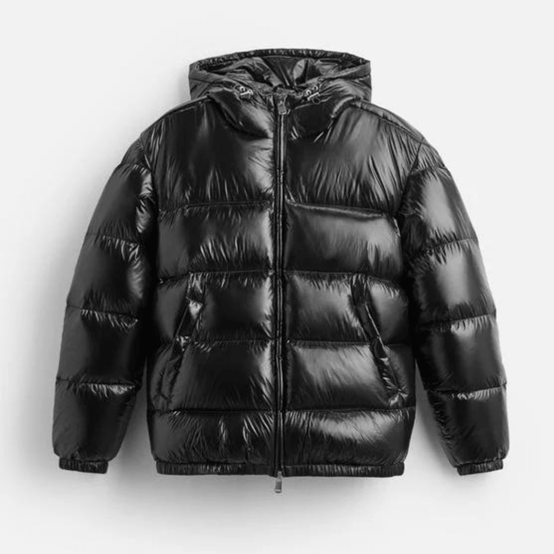 Men Puffer Jacket | Loose Fit with Attached Hood - Evergreen Outfits- Jackets