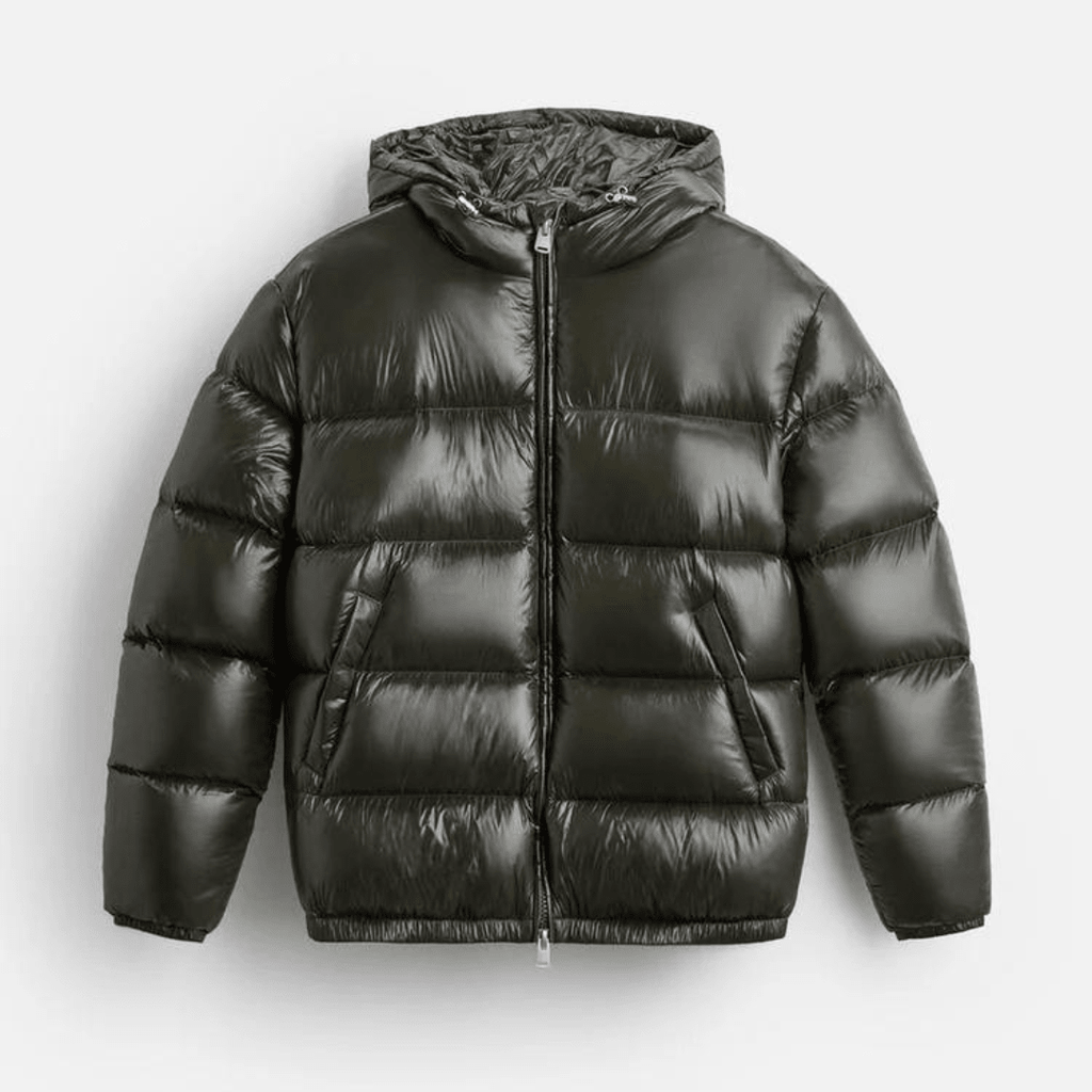 Men Puffer Jacket | Loose Fit with Attached Hood - Evergreen Outfits- Jackets