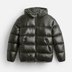 Men Puffer Jacket | Loose Fit with Attached Hood - Evergreen Outfits- Jackets
