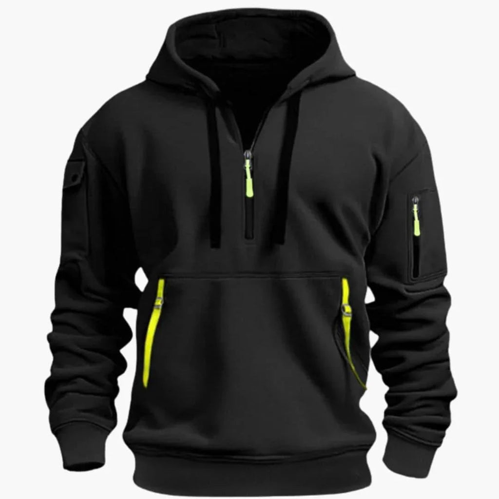 Men Hoodie | Half-Zip Front with Multi-Pocket Design