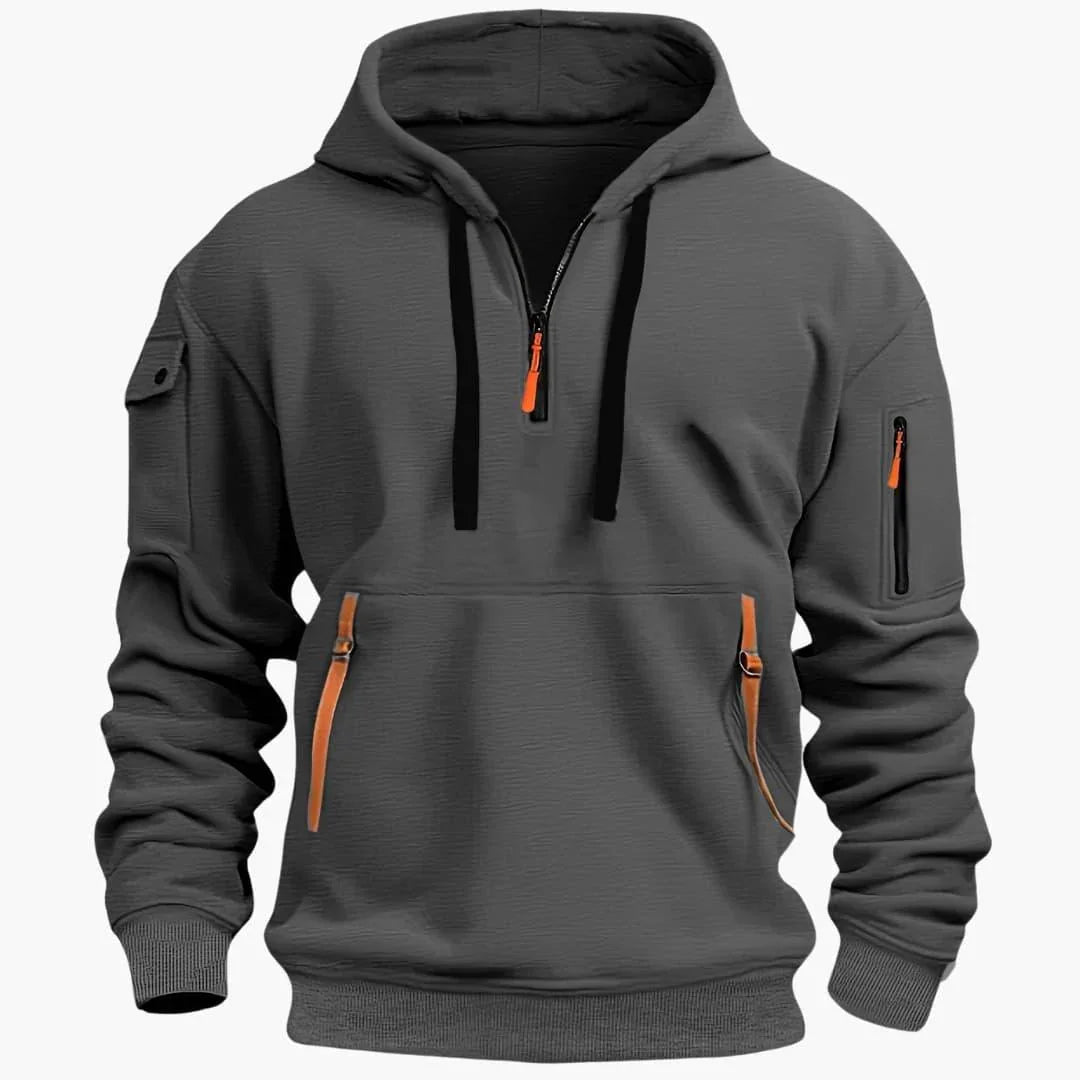 Men Hoodie | Half-Zip Front with Multi-Pocket Design