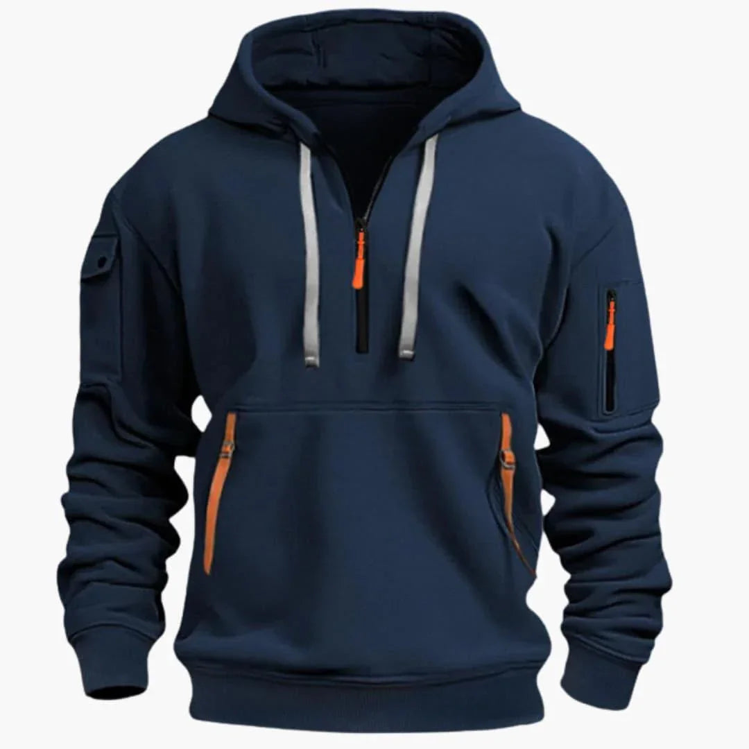 Men Hoodie | Half-Zip Front with Multi-Pocket Design