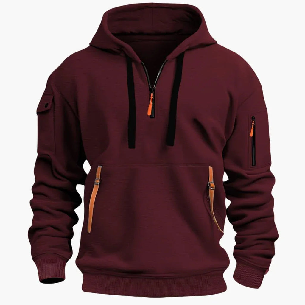 Men Hoodie | Half-Zip Front with Multi-Pocket Design