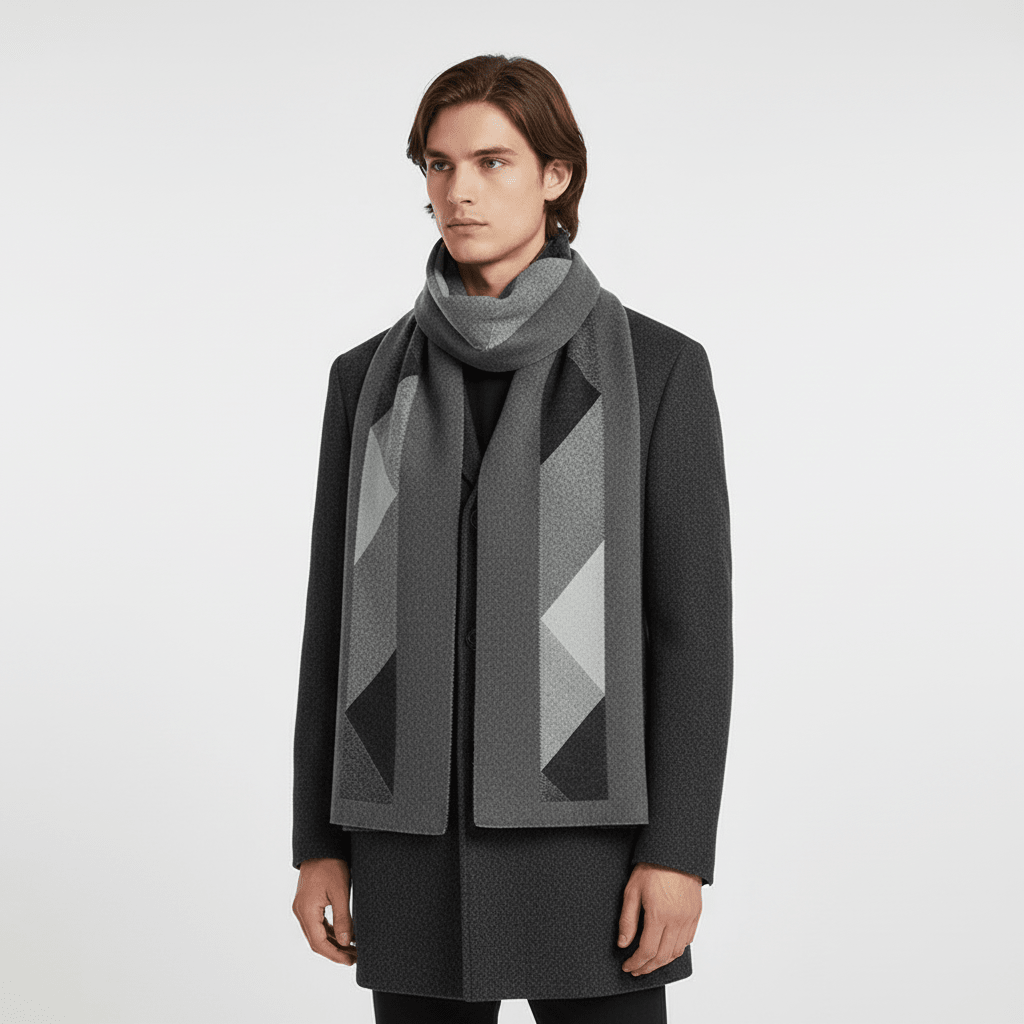 Men Scarf | Patterned Knit with Geometric End Design - Evergreen Outfits- scarf
