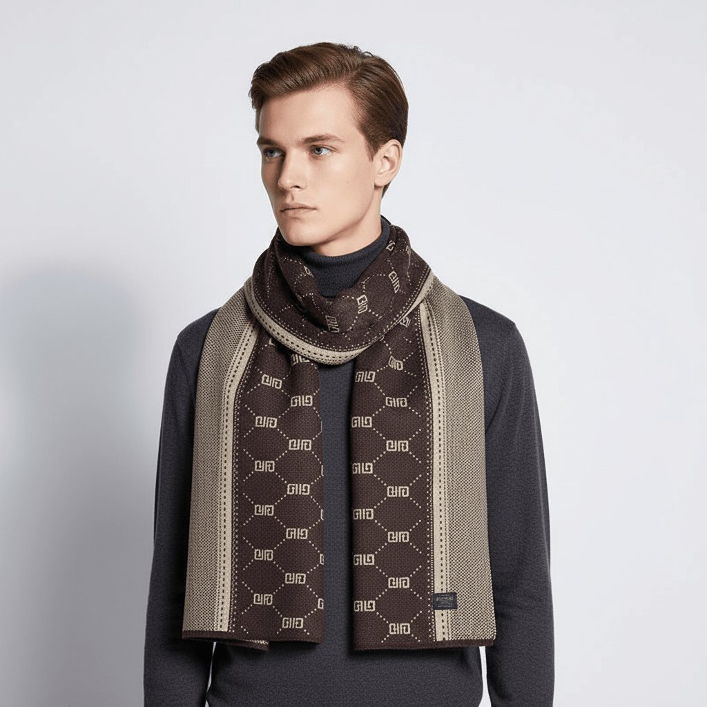 Men Scarf | Patterned Knit with Geometric End Design - Evergreen Outfits- scarf