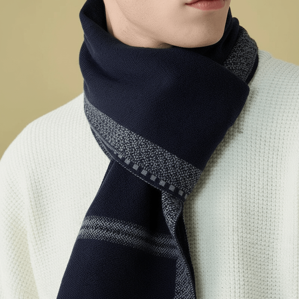 Men Scarf | Patterned Knit with Geometric End Design - Evergreen Outfits- scarf